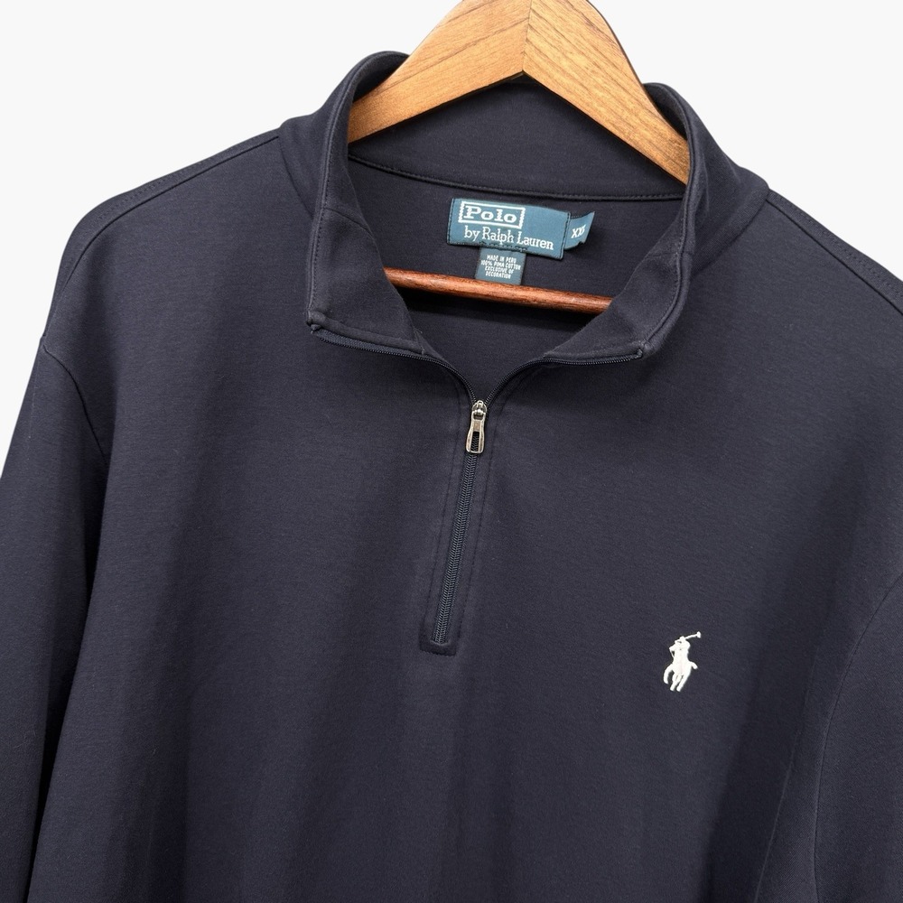 Vintage Polo Ralph Lauren XXL Navy 1/4 Zip Pullover Shirt Pony Logo Pima Cotton